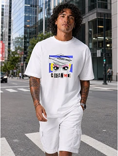 Tshirt męski oversize z nadrukiem bawełniany biały model 22216233 - FashionStreet