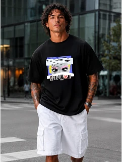 Tshirt męski oversize z nadrukiem bawełniany czarny model 22216238 - FashionStreet