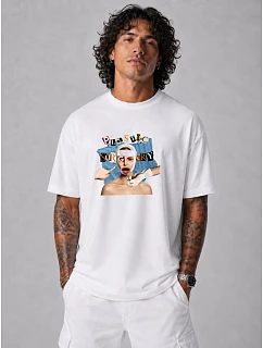 Koszulka męska oversize z nadrukiem bawełniana biała model 22216243 - FashionStreet
