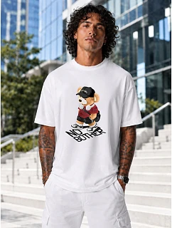 Tshirt męski oversize z nadrukiem bawełniany biały model 22216253 - FashionStreet