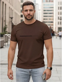 Tshirt męski bawełniany z napisem brązowy model 22305472 - FashionStreet