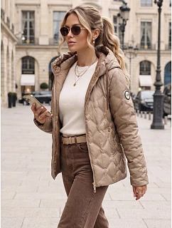Kurtka damska przejściowa pikowana z kapturem beżowa model 22350604 - FashionStreet