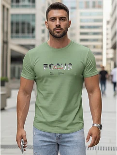 Tshirt męski z napisem bawełniany zielony model 22316029 - FashionStreet