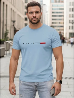 Koszulka męska bawełniana z napisem PARIS błękitny model 22316089 - FashionStreet