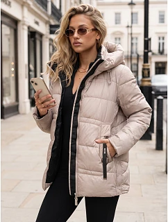 Kurtka damska zimowa pikowana z kapturem beżowa model 22350725 - FashionStreet