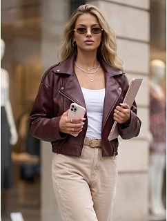 Kurtka damska skórzana ramoneska bordowa model 22347669 - FashionStreet