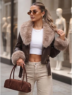 Kurtka damska zimowa skórzana z futerkiem brązowa model 22371776 - FashionStreet