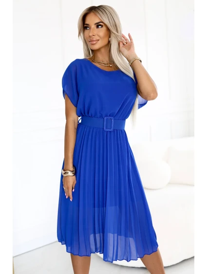 465-6 MIA Plisované šifonové midi šaty se širokým páskem - CHABROW