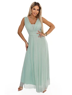 Dlouhé maxi šaty s  a hlubokým výstřihem pistáciová barva model 22082632 - numoco basic
