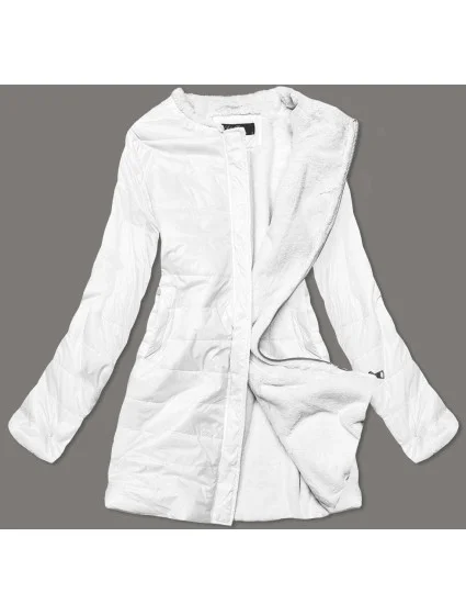 Bílá dámská bunda s kožíškem pro přechodné období model 15851131 - L&J studios