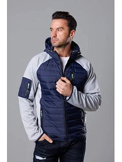 Tmavě pánská sportovní bunda z různých spojených materiálů model 18347870 - J.STYLE
