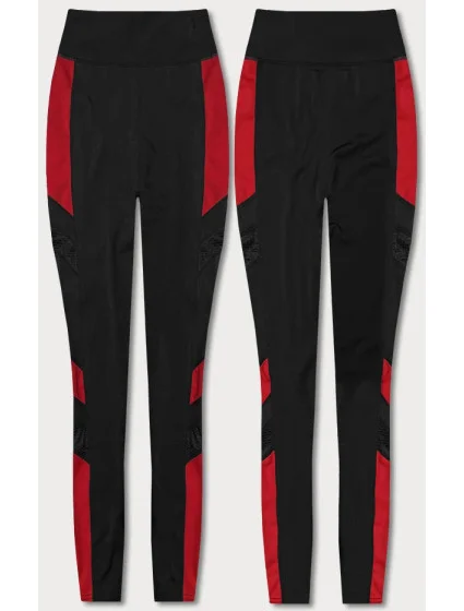 Černo-červené sportovní legíny se vsadkami podél nohavic (Y6841)