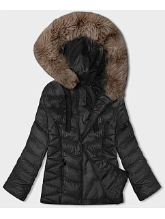 Černobéžová krátká zimní bunda s kapucí model 21246212 - J.STYLE