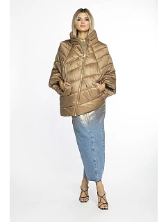 Tmavě béžová dámská bunda pončo s ozdobnými zipy model 19035476 - Ann Gissy