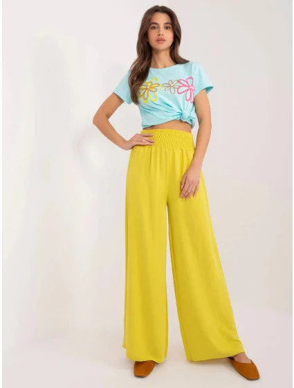 Žluté široké dámské kalhoty s gumou v pase model 20102265 - Factory Price