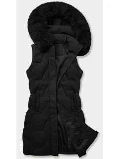 Černá dámská vesta s kapucí kožešinou model 20698555 - J.STYLE
