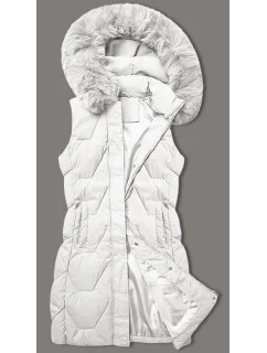 Bílá dámská vesta s kapucí kožešinou model 20698560 - J.STYLE