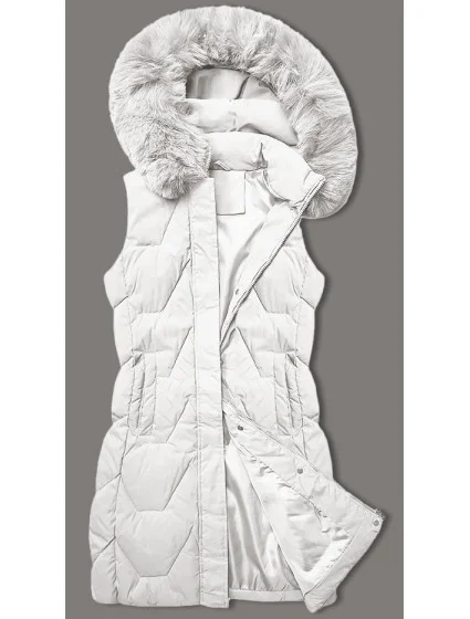 Bílá dámská vesta s kapucí kožešinou model 20698560 - J.STYLE