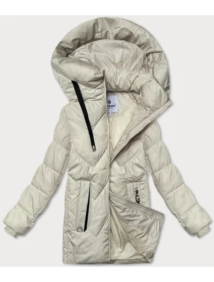 Dámská prošívaná bunda v barvě ecru s kapucí model 21248794 - Glakate