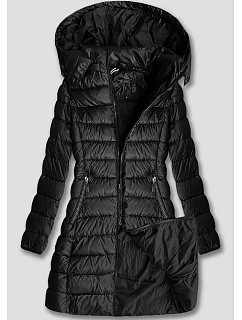 Pikowana przejściowa kurtka damska z kapturem czarna model 20757897 - W COLLECTION