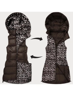 oboustranná vesta v čokoládové barvě s panteřím vzorem a s odepínací kapucí model 21310502 - HONEY WINTER