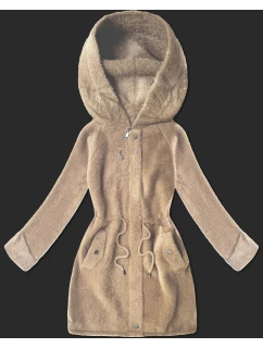 Světle béžová vlněná bunda typu alpaka s kapucí model 21482431 - MHM