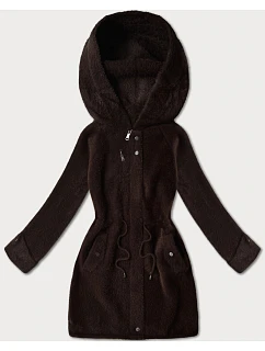 Vlněná bunda typu alpaka v čokoládové barvě s kapucí model 21482441 - MHM