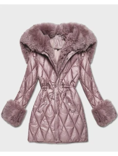 Růžová bunda s kožešinovou kapucí, model 21757953 - HONEY WINTER