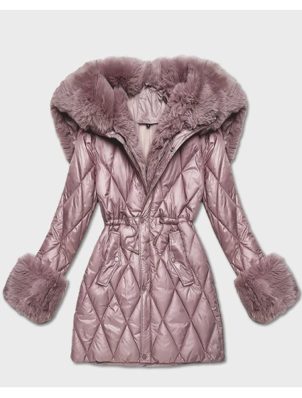 Růžová bunda s kožešinovou kapucí, model 21757953 - HONEY WINTER
