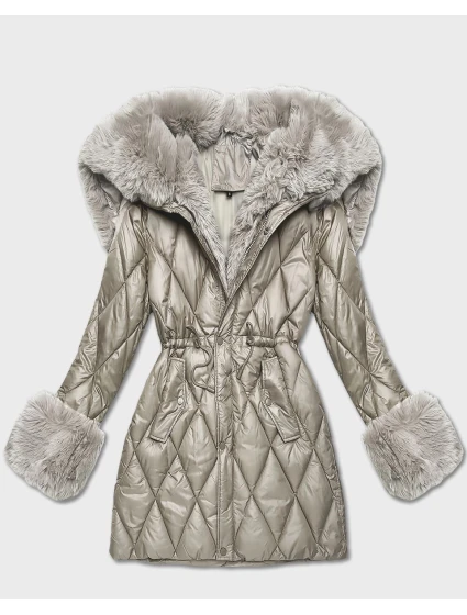 Béžová bunda s kožešinovou kapucí, model 21757959 - HONEY WINTER