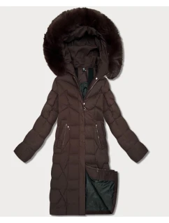 Dlouhá hnědá dámská bunda s kapucí model 21785356 - ROSSE LINE