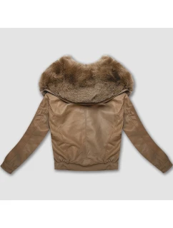 Kožená bunda ve velbloudí barvě s velkým límcem model 21809040 - Glakate