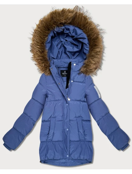 Světle modrá péřová bunda s kapucí model 21809049 - HAPPY HOUSE