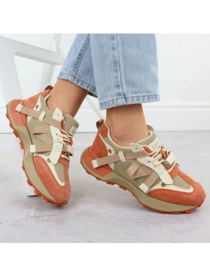 Dámské kožené tenisky béžové a oranžové Goe RR2N4064