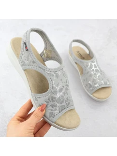 Dámské elastické květinové sandály šedé barvy model 21904744 - Unisoft