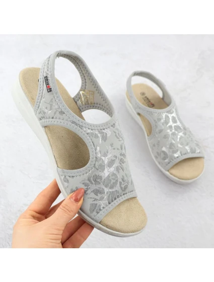 Dámské elastické květinové sandály šedé barvy model 21904744 - Unisoft