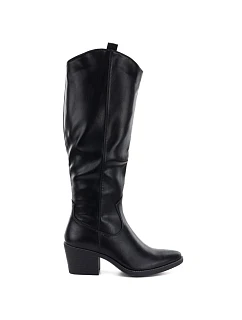 Černé kožené kovbojské boty na podpatku,  model 22317012 - M. Daszyński
