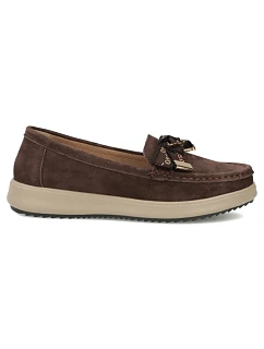 Hnědé semišové kožené mokasíny s mašlí model 22317107 - FILIPPO