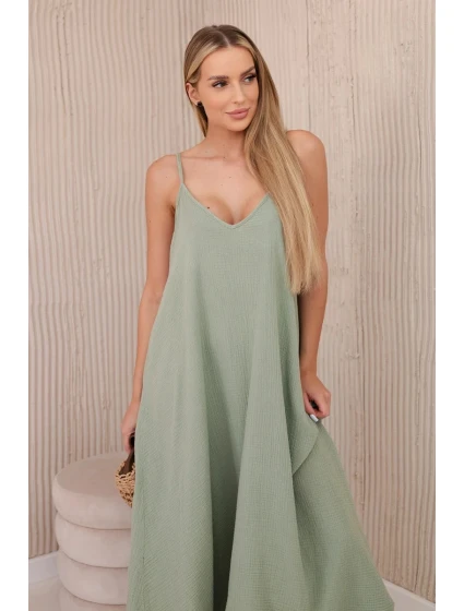 Mušelínové šaty na ramínka světlá khaki