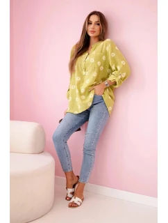 model 20949139 dámská halenka s květinovým vzorem, dlouhými rukávy a knoflíky kiwi - K-Fashion