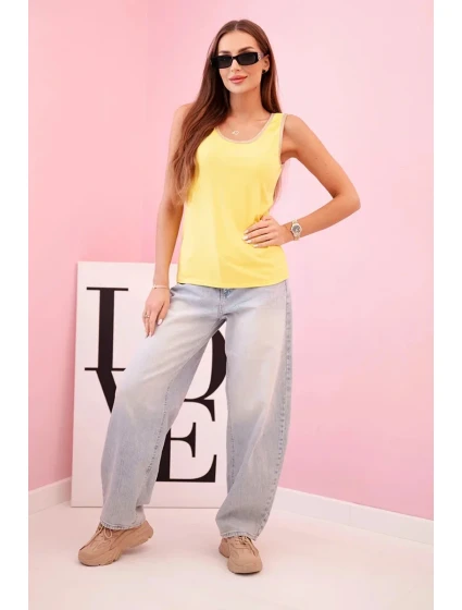 Dámská halenka na ramínka s ozdobným lemem žlutý