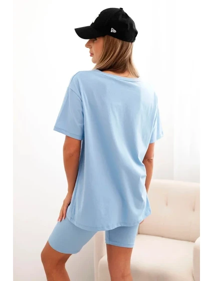 Dámský bavlněný komplet s krátkým rukávem a šortkami modrý