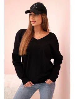 Dámská mikina s dlouhým rukávem a výstřihem do V černá