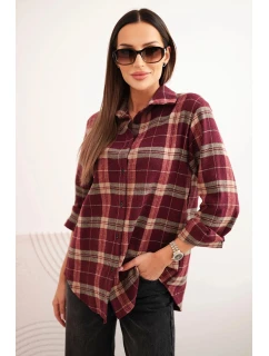 Dámská bavlněná kostkovaná košile s delším zadním dílem bordová