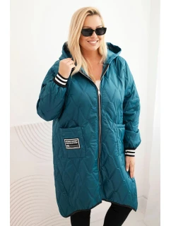 Dámská bunda Plus Size prošívaná s kapucí a model 22314657 manžetami mořská - K-Fashion