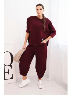 Dámský komplet teplákový z model 21489462 materiálu se širokými nohavicemi bordový - K-Fashion
