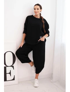 Dámský teplákový komplet z model 21489466 materiálu se širokými nohavicemi černý - K-Fashion