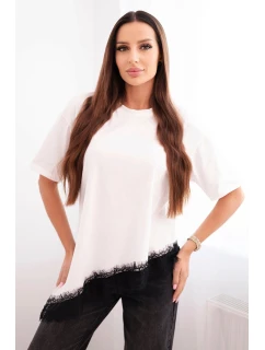 Dámská asymetrická bavlněná blůza s krajkou dole černá