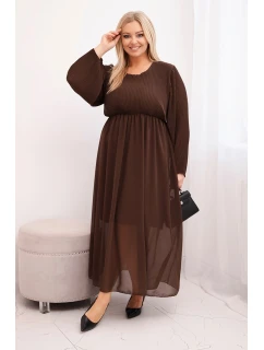 Dámská plisovaná sukně Plus Size z viskózy s dlouhým rukávem hnědá