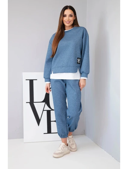 Dámský komplet s volnou mikinou a tepláky máslový model 21808637 melír - K-Fashion